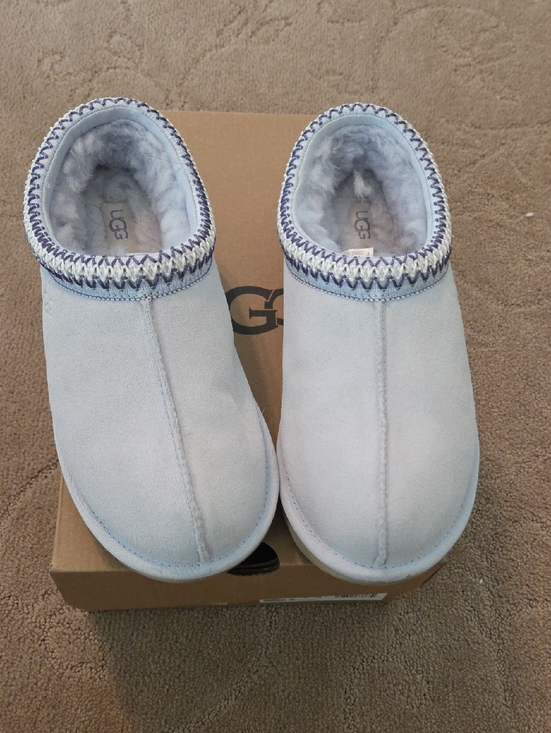 UGG Shoes - UGG Light Blue Suede Shearling Slip-On Clogs